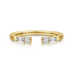 14K Yellow Gold Baguette and Round Open Diamond Anniversary Band