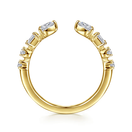 14K Yellow Gold Baguette and Round Open Diamond Band