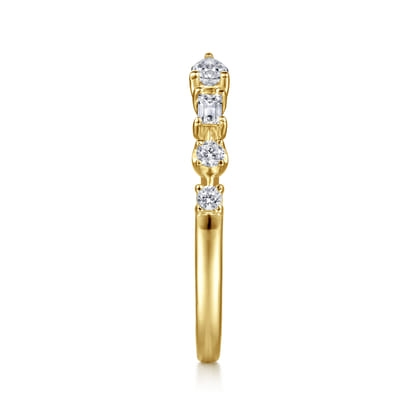 14K Yellow Gold Baguette and Round Open Diamond Band