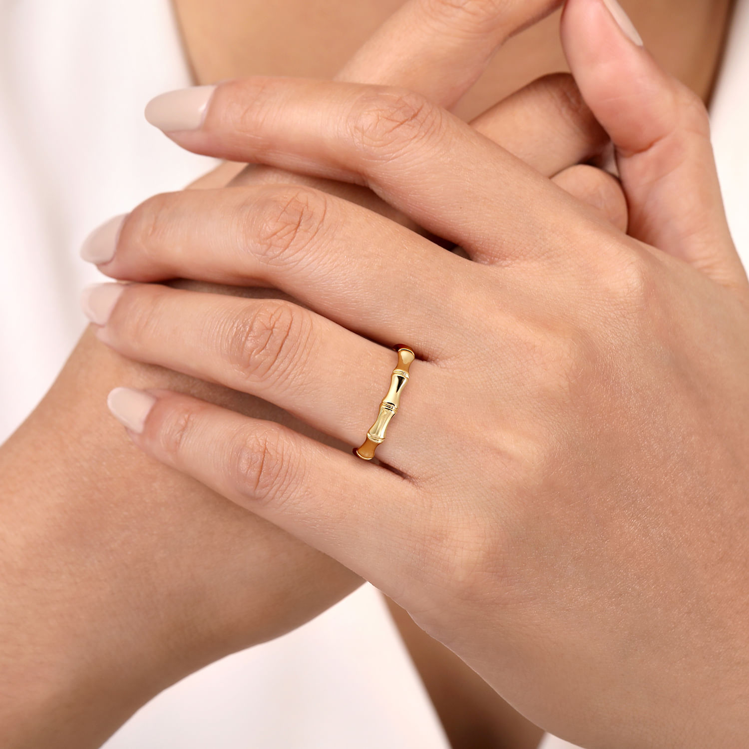 14K Yellow Gold Bamboo Shape Stackable Ring - Shot 5