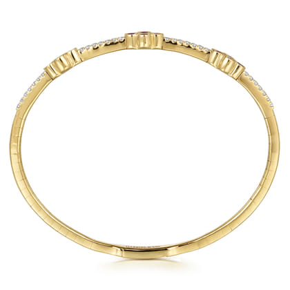 14K Yellow Gold Bangle with Diamond and Ruby Quatrefoil Stations
