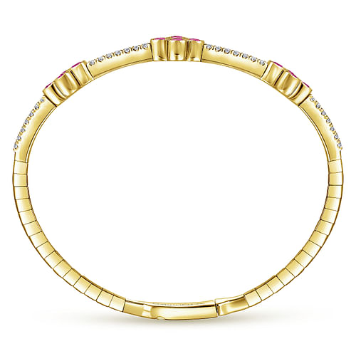 14K Yellow Gold Bangle with Diamond and Ruby Quatrefoil Stations - 1 ct - Shot 3
