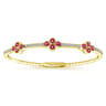 14K Yellow Gold Bangle with Diamond and Ruby Quatrefoil Stations - 0.5 ct