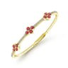 14K Yellow Gold Bangle with Diamond and Ruby Quatrefoil Stations - 0.5 ct