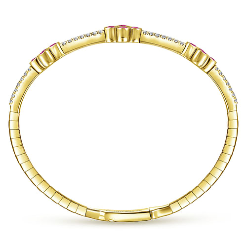 14K Yellow Gold Bangle with Diamond and Ruby Quatrefoil Stations - 0.5 ct - Shot 3