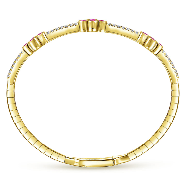 14K Yellow Gold Bangle with Diamond and Ruby Quatrefoil Stations - 0.5 ct - Shot 3