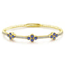 14K Yellow Gold Bangle with Diamond and Sapphire Clover Stations - 0.4 ct