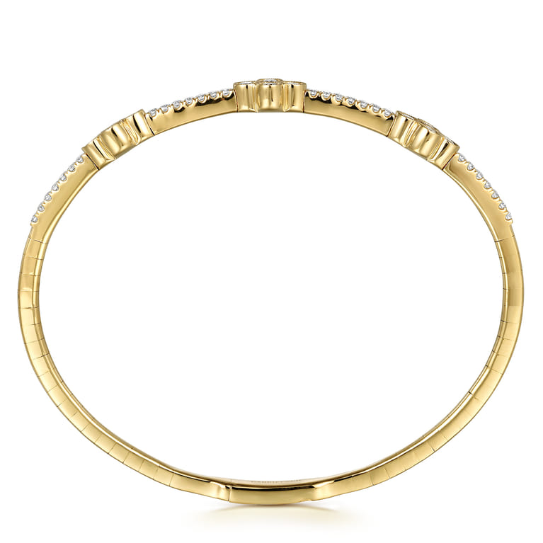 14K Yellow Gold Bangle with Diamond and Sapphire Quatrefoil Stations - Shot 3