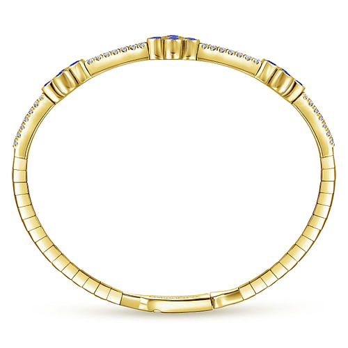 14K Yellow Gold Bangle with Diamond and Sapphire Quatrefoil Stations - 1 ct - Shot 3