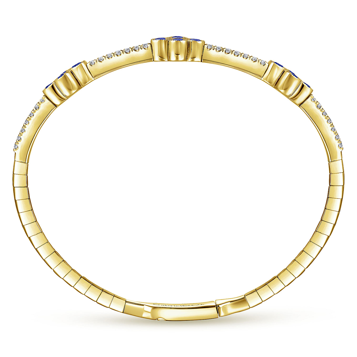 14K Yellow Gold Bangle with Diamond and Sapphire Quatrefoil Stations - 0.4 ct - Shot 3