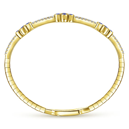 14K Yellow Gold Bangle with Diamond and Sapphire Quatrefoil Stations - 0.5 ct - Shot 3