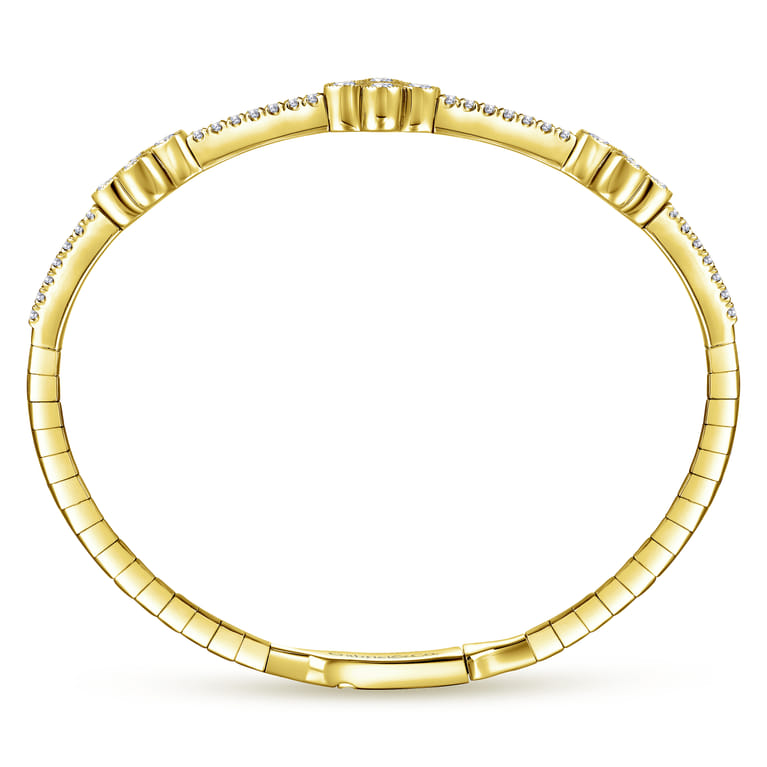 14K Yellow Gold Bangle with Quatrefoil Diamond Stations - 1 ct - Shot 3