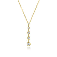 14K Yellow Gold Bar Pendant Necklace with Diamond Stations