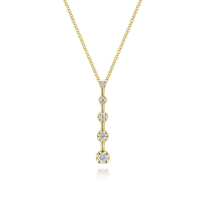 14K Yellow Gold Bar Pendant Necklace with Diamond Stations