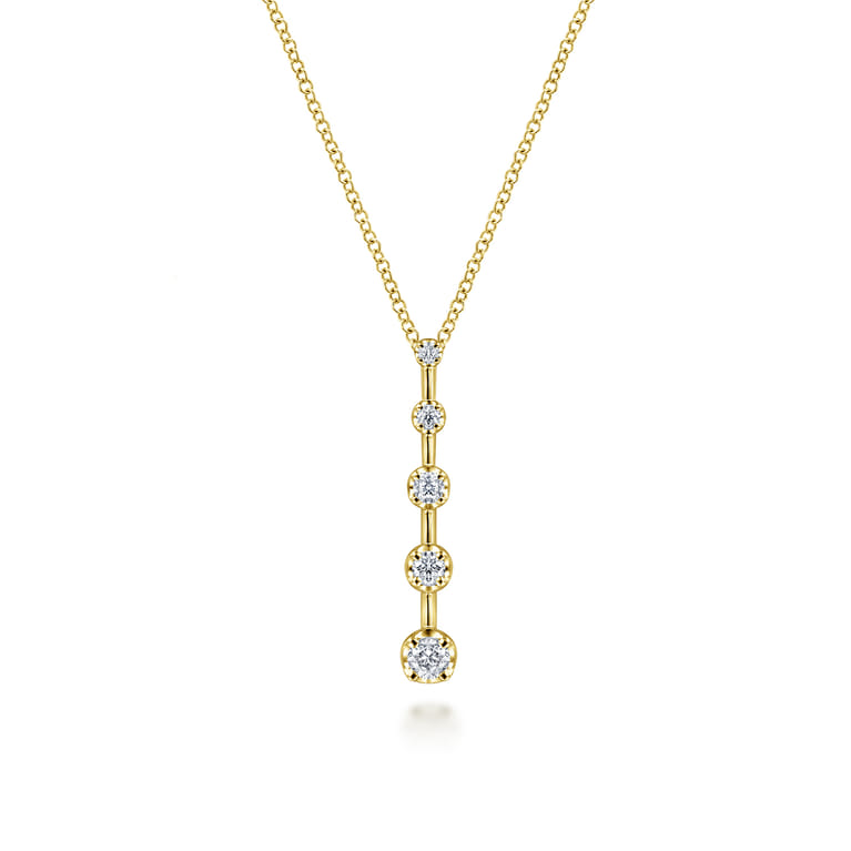 14K Yellow Gold Bar Pendant Necklace with Diamond Stations - 0.27 ct - Shot 1