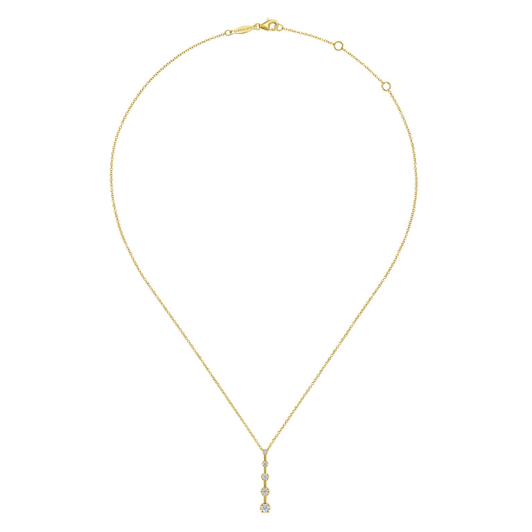 14K Yellow Gold Bar Pendant Necklace with Diamond Stations - 0.27 ct - Shot 2