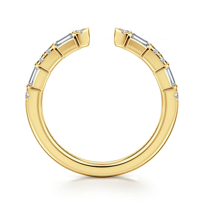 14K Yellow Gold Bar Set baguette and U Setting Round Diamond Open Anniversary Band