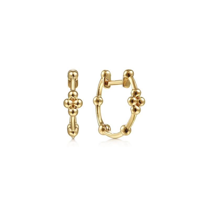14K Yellow Gold Beaded Ball Station Huggies - Shot 1
