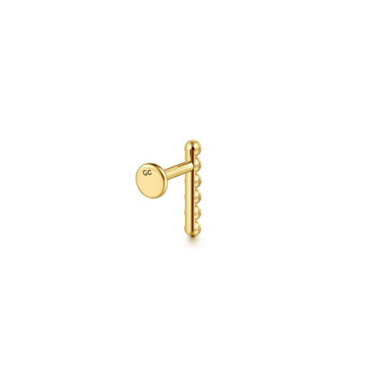 14K Yellow Gold Beaded Bar Flat Back Stud Single Earring