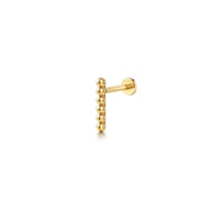 14K Yellow Gold Beaded Bar Single Flatback Stud Earring