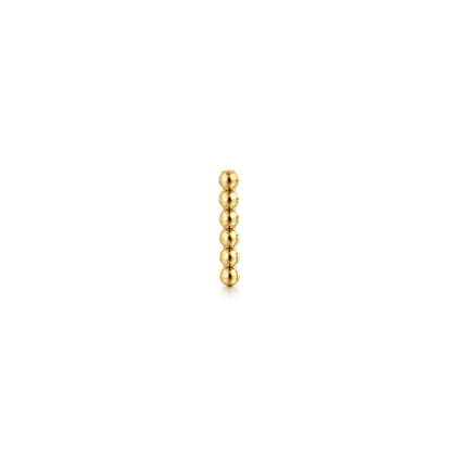 14K Yellow Gold Beaded Bar Single Flatback Stud Earring