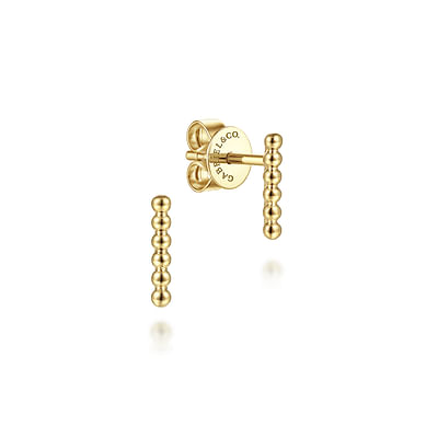 14K Yellow Gold Beaded Bar Stud Earrings