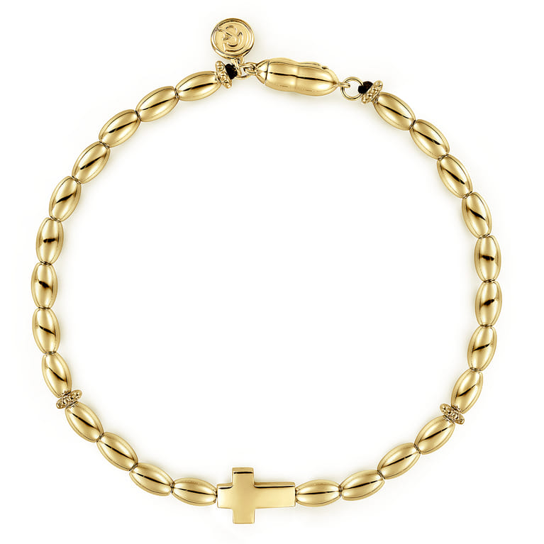14K Yellow Gold Beaded Cross Bracelet - Shot 1