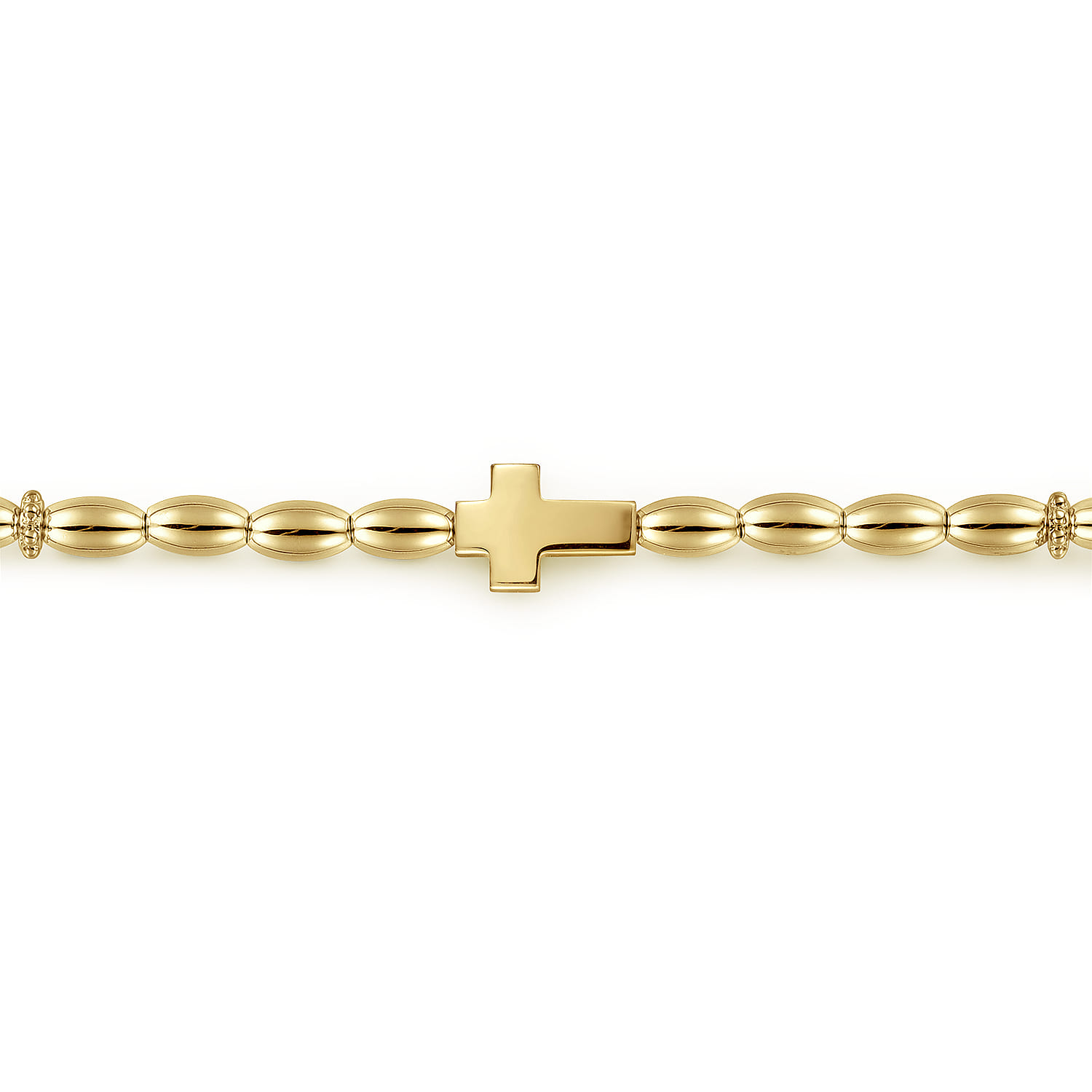 14K Yellow Gold Beaded Cross Bracelet - Shot 2