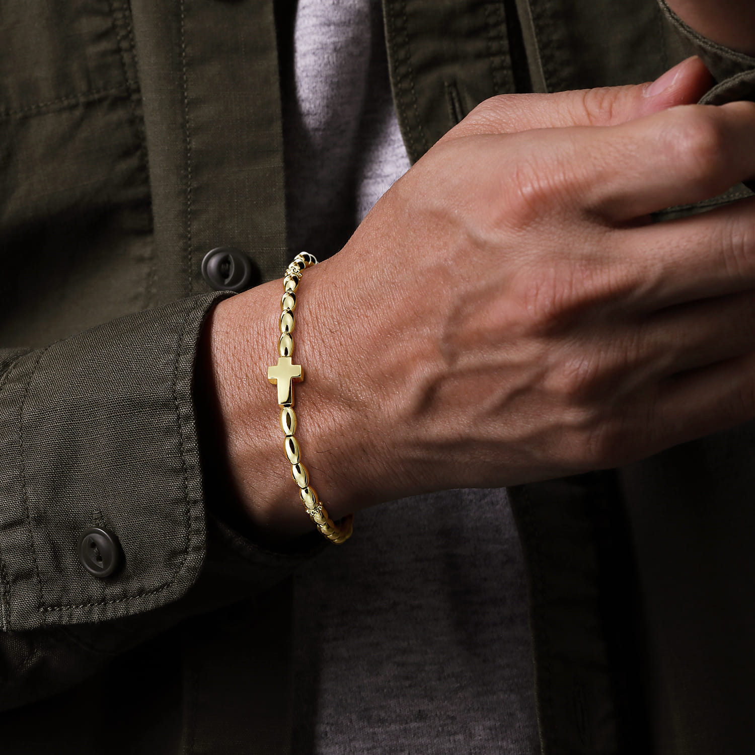 14K Yellow Gold Beaded Cross Bracelet - Shot 3