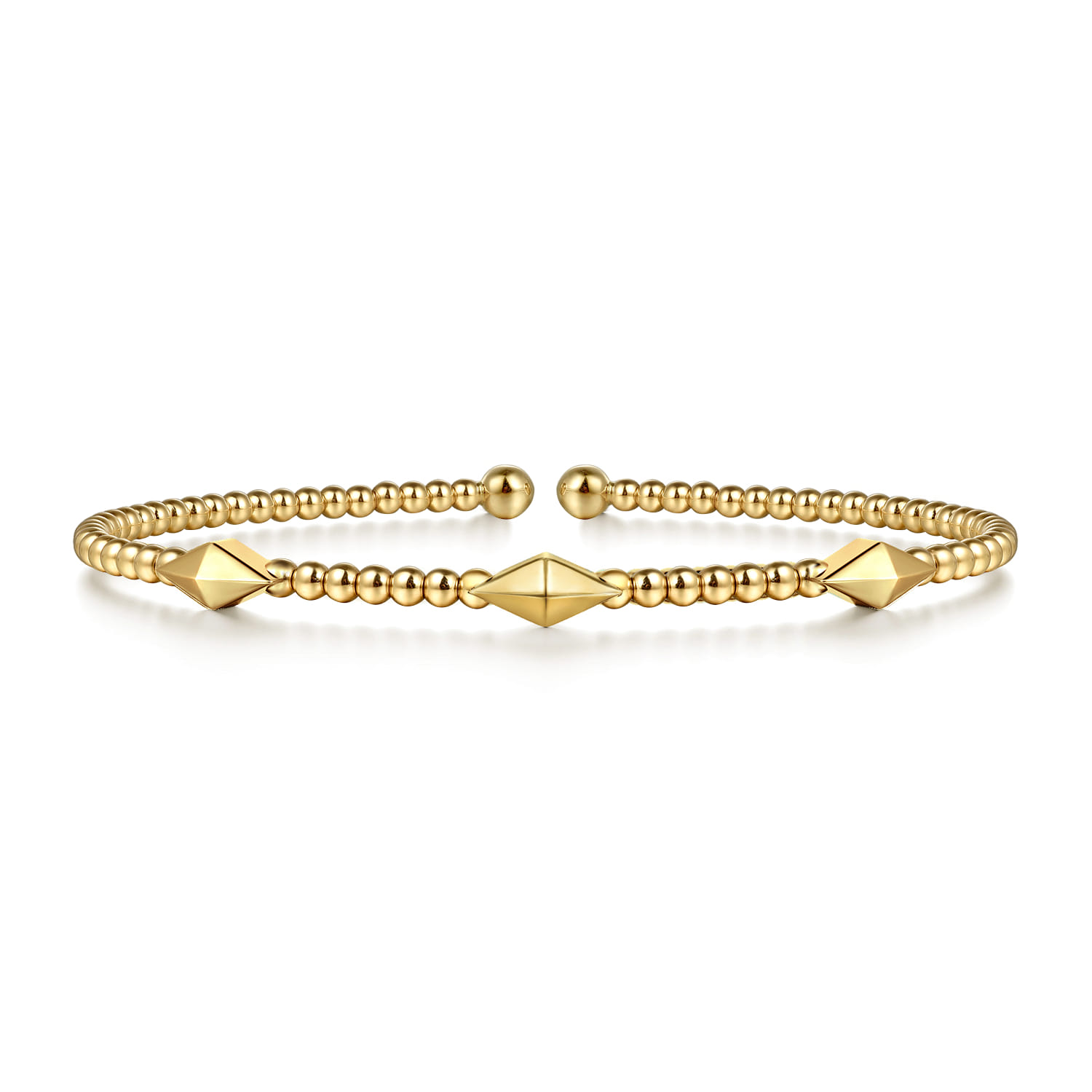 14K Yellow Gold Beaded Cuff Bangle Bracelet-Bujukan - Shot 1