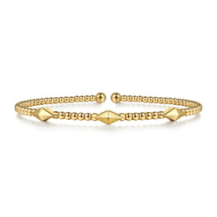 14K Yellow Gold Beaded Cuff Bangle Bracelet-Bujukan