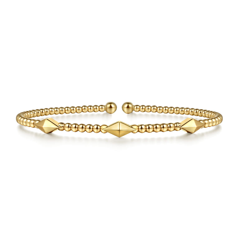 14K Yellow Gold Beaded Cuff Bangle Bracelet-Bujukan - Shot 1