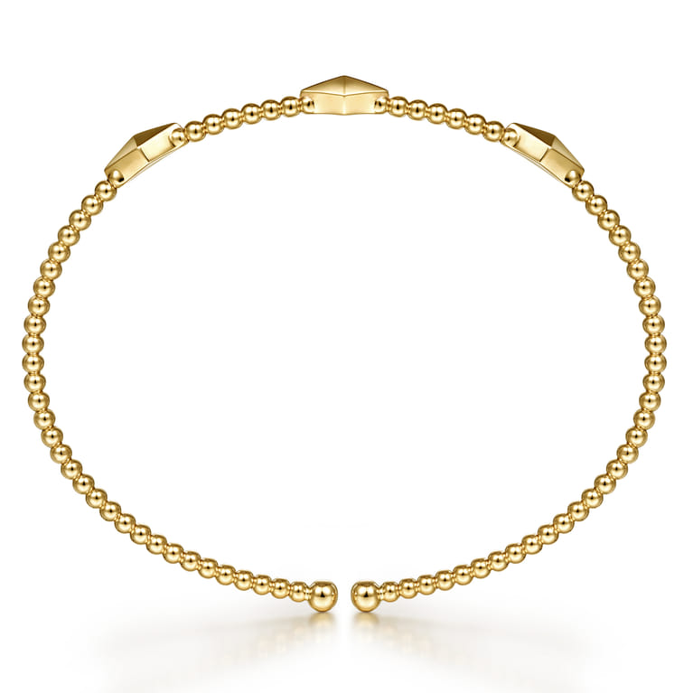 14K Yellow Gold Beaded Cuff Bangle Bracelet-Bujukan - Shot 3