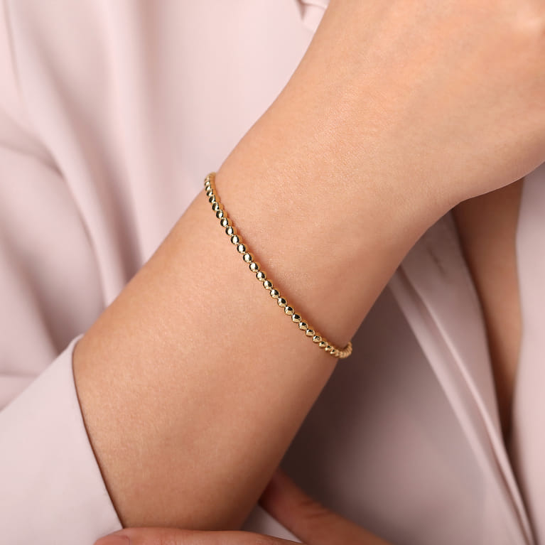 14K Yellow Gold Beaded Cuff Bracelet - Shot 4