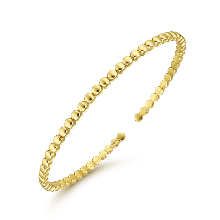 14K Yellow Gold Beaded Cuff Bracelet - Shot 2