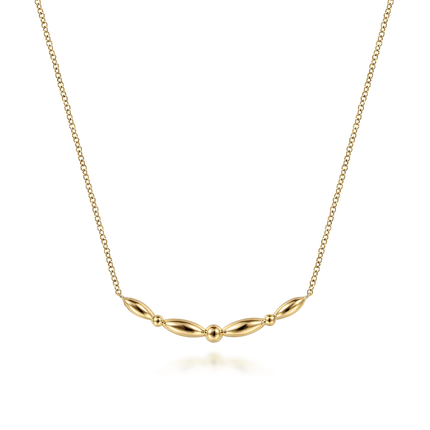 14K Yellow Gold Beaded Curved Bar Necklace - Shot 1