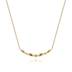 14K Yellow Gold Beaded Curved Bar Necklace