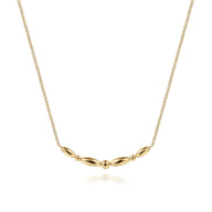 14K Yellow Gold Beaded Curved Bar Necklace