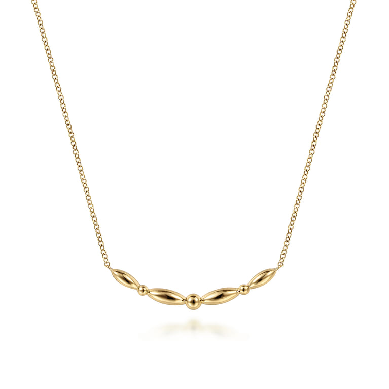 14K Yellow Gold Beaded Curved Bar Necklace - Shot 1