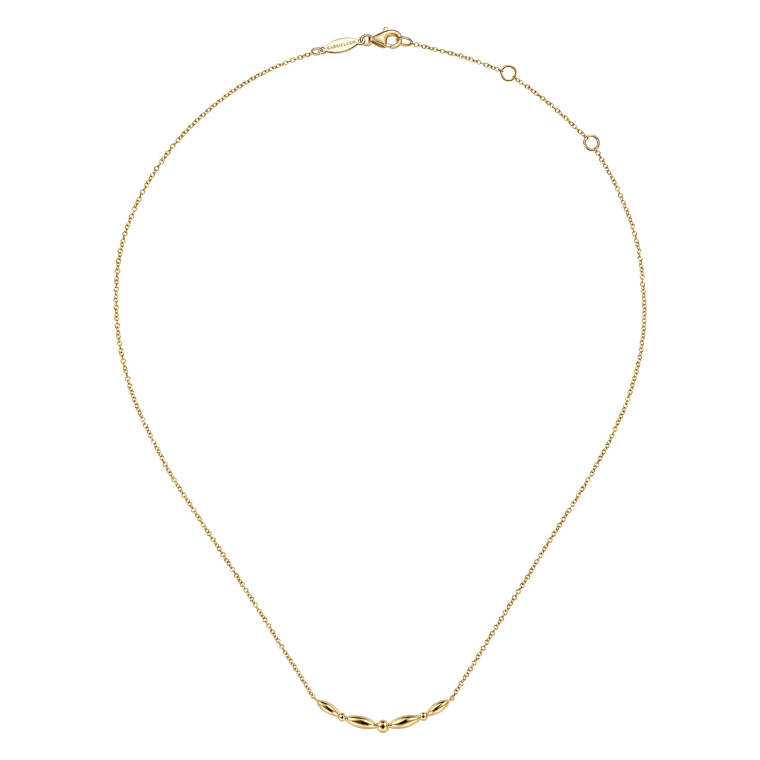 14K Yellow Gold Beaded Curved Bar Necklace - Shot 2