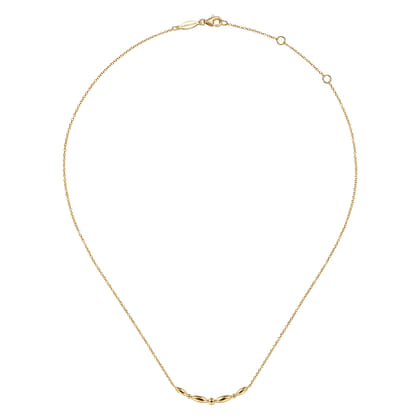 14K Yellow Gold Beaded Curved Bar Necklace