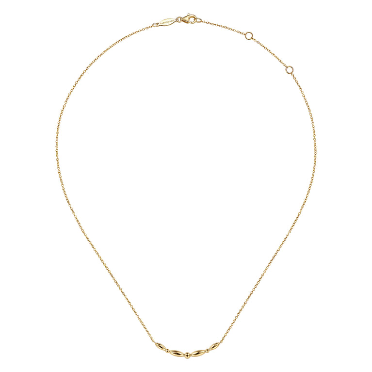 14K Yellow Gold Beaded Curved Bar Necklace - Shot 2