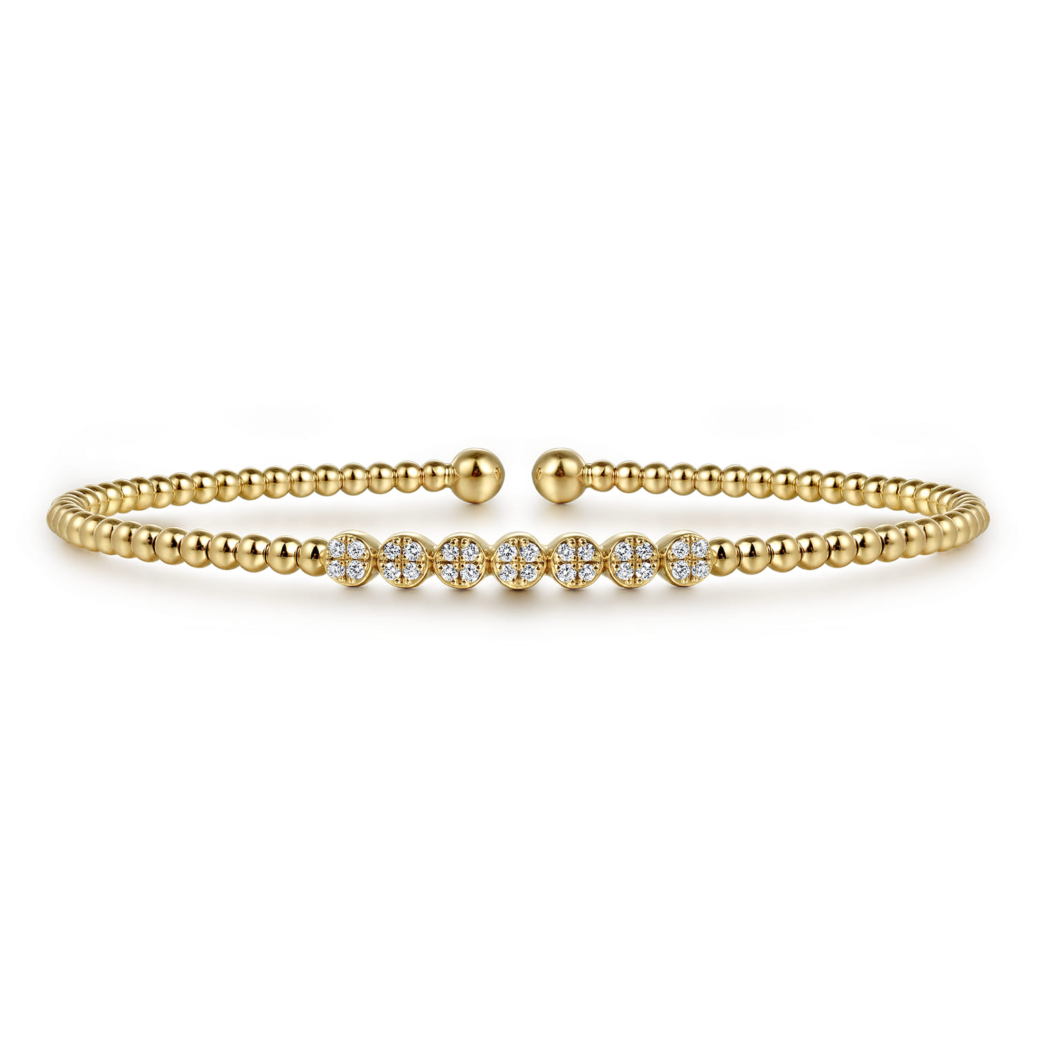 14K Yellow Gold Beaded Diamond Bangle-Bujukan - 0.14 ct - Shot 1