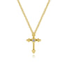 14K Yellow Gold Beaded Diamond Cross Pendant Necklace - 0.02 ct