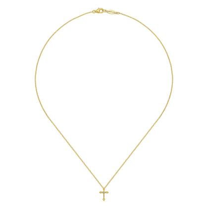 14K Yellow Gold Beaded Diamond Cross Pendant Necklace