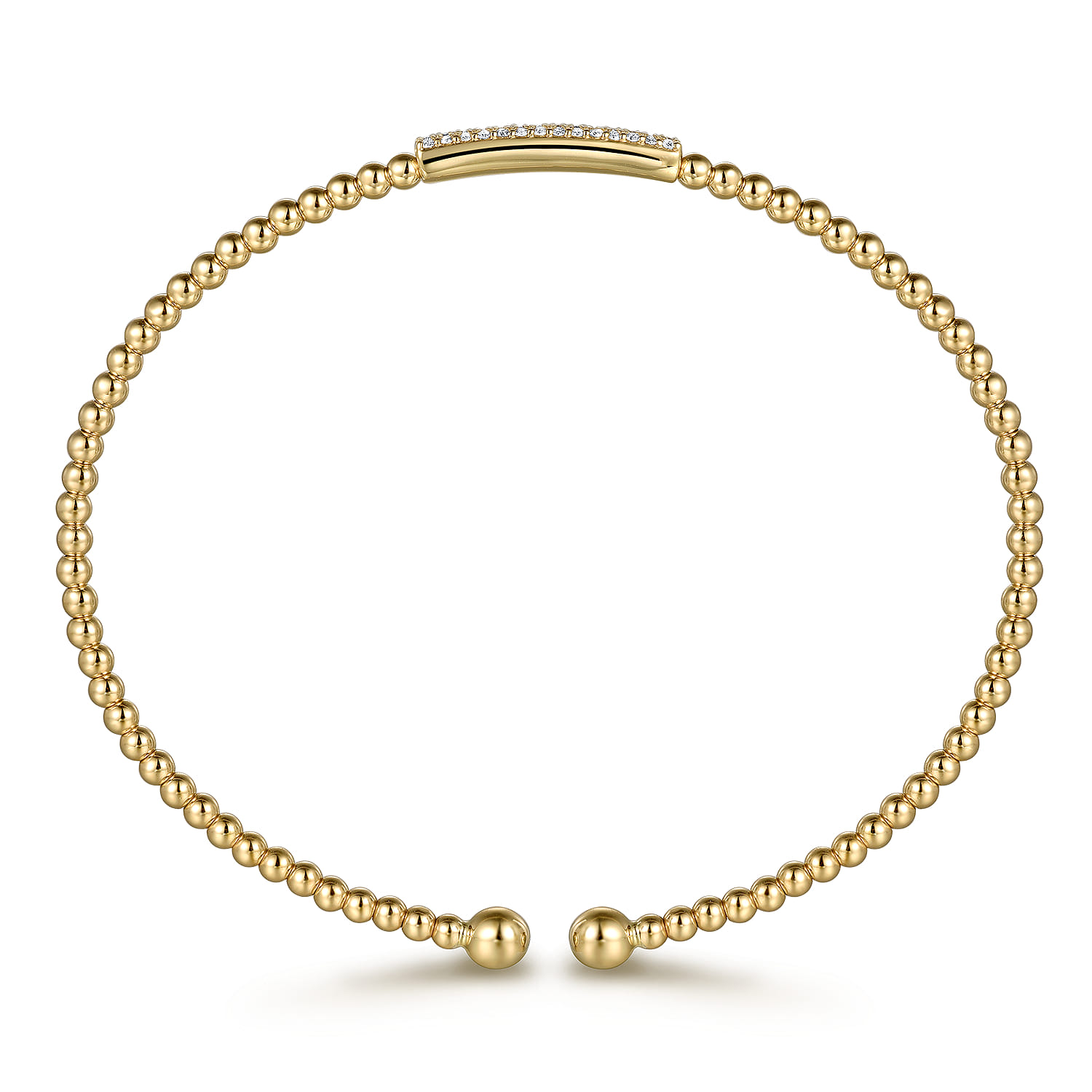 14K Yellow Gold Beaded Diamond Cuff Bangle Bracelet-Bujukan - 0.14 ct - Shot 3
