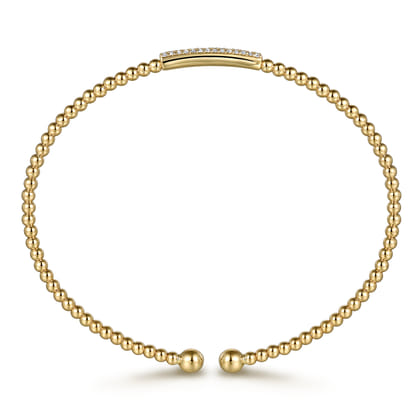 14K Yellow Gold Beaded Diamond Cuff Bangle Bracelet-Bujukan
