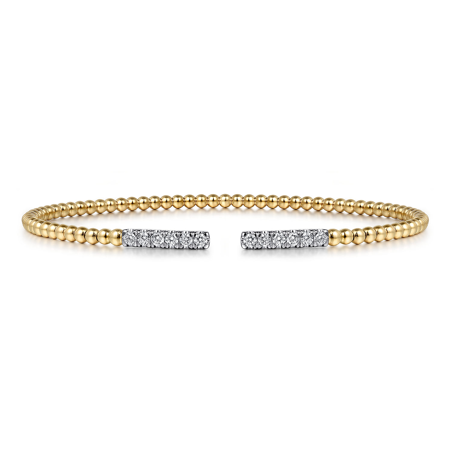 14K Yellow Gold Beaded Diamond Open Bangle Bracelet- Bujukan - 0.3 ct - Shot 1