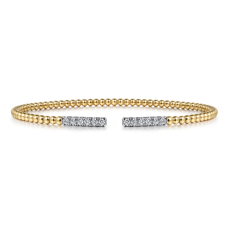 14K Yellow Gold Beaded Diamond Open Bangle Bracelet- Bujukan - 0.3 ct - Shot 1