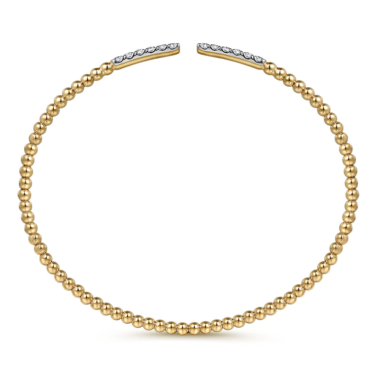 14K Yellow Gold Beaded Diamond Open Bangle Bracelet- Bujukan - 0.3 ct - Shot 3